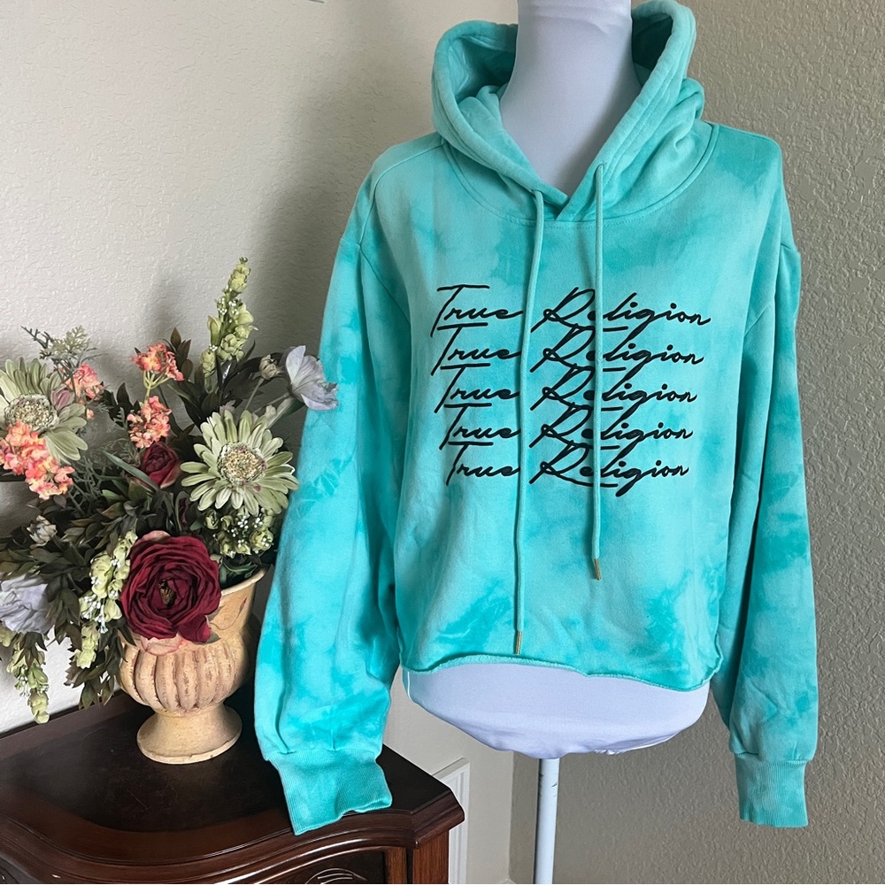 True Religion Tie Dye Cropped Sweatshirt Hoodie